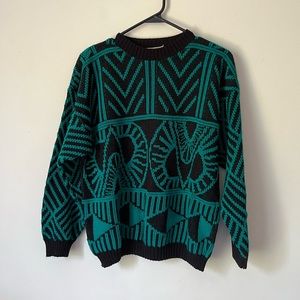 *SOLD* Vintage black and teal abstract design sweater